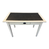 Table/desk with beige patinated square legs and black top
