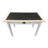 Table/bureau pieds carrés patinée beige et dessus noir