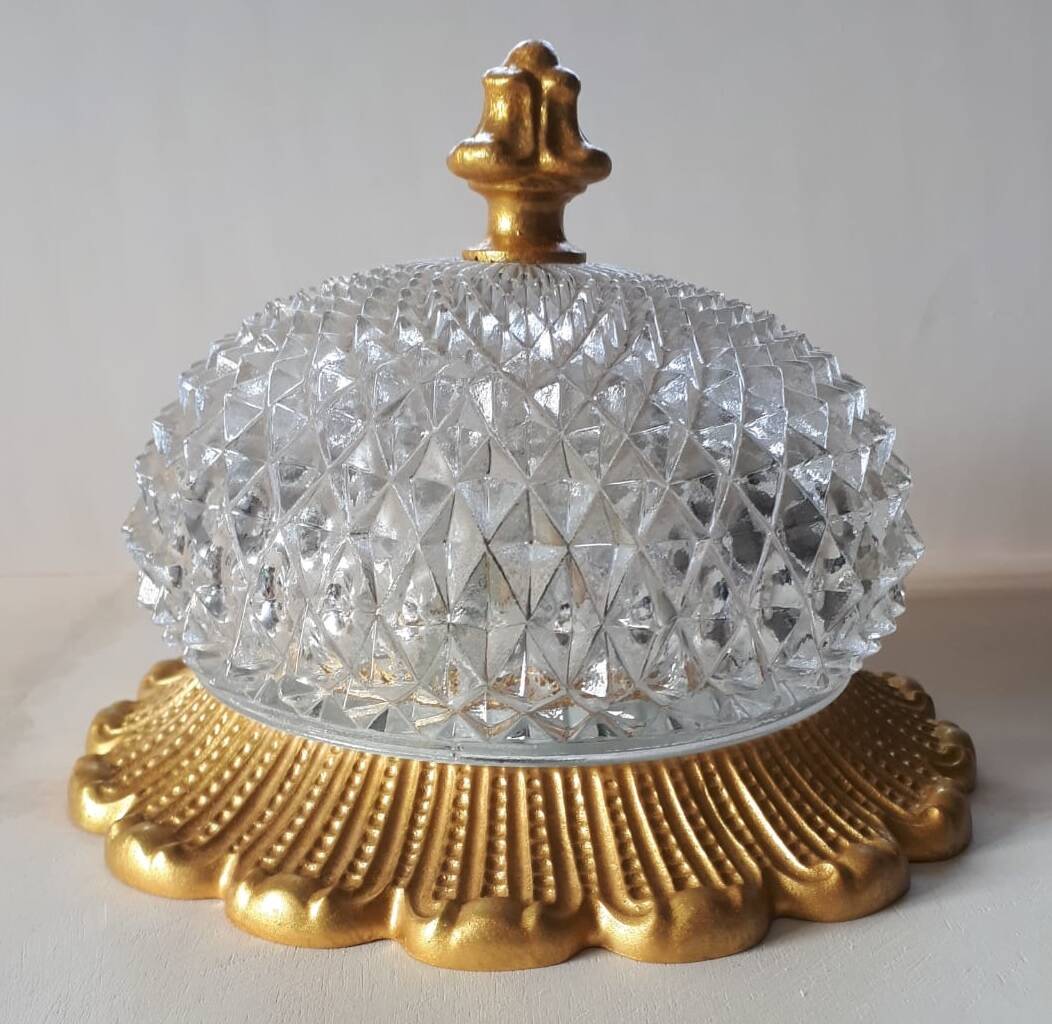 Vintage Limburg a610 gold textured diamond point glass ceiling light 1960s 1970s