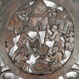 African door in carved wood and bronze of village chief Baboun, Cameroon, early 20th century