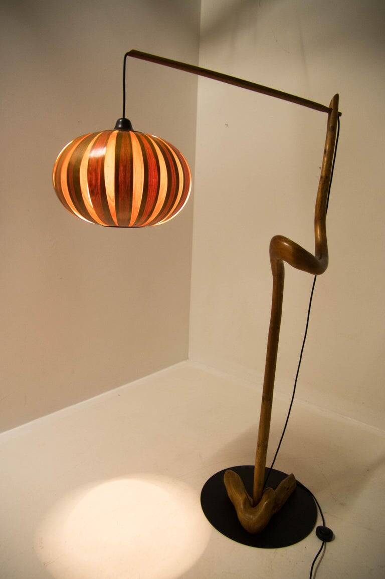 1960s Mid-Century Modern Sculptural Wooden and Veneer Floor Lamp
