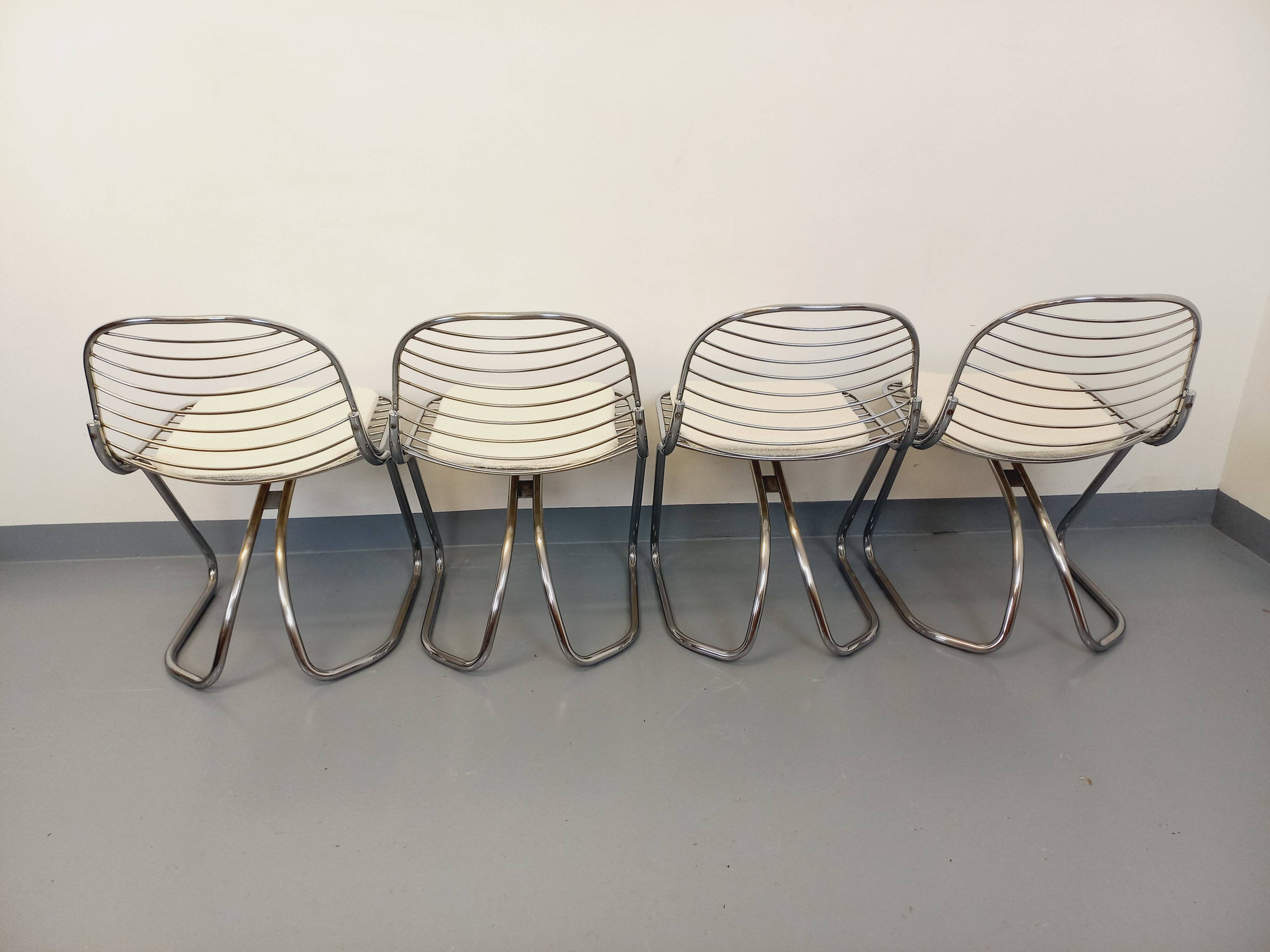 Set of 4 vintage Italian Gastone Rinaldi style chairs in chrome metal