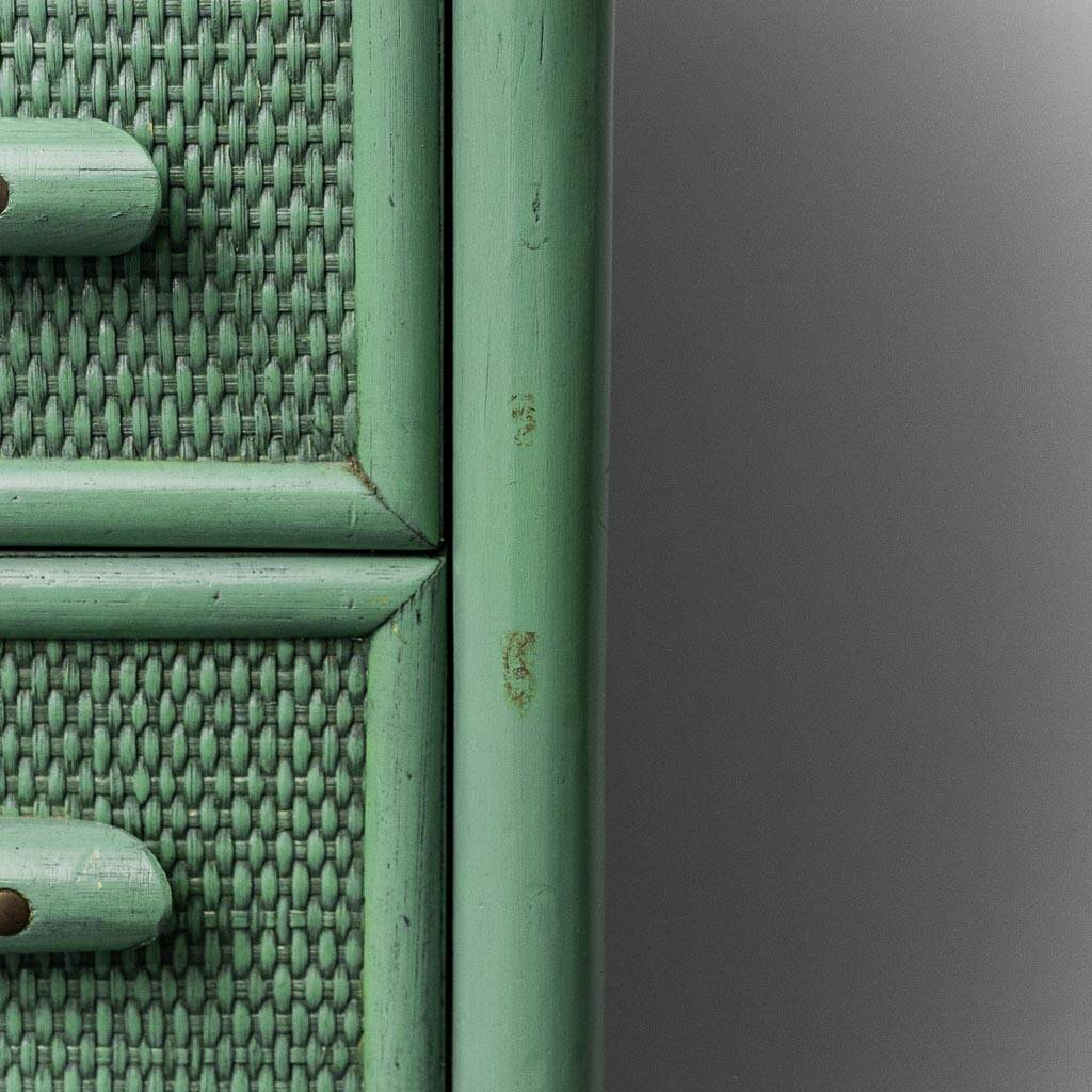 Cassettiera vintage rattan intrecciato verde anni ’60 modernariato