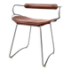 Bar stool with a backrest in aged silver metal and cognac leather, organic design.