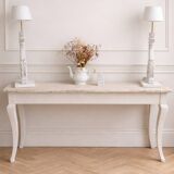 Console with a weathered grey cotton base, top in bleached walnut.