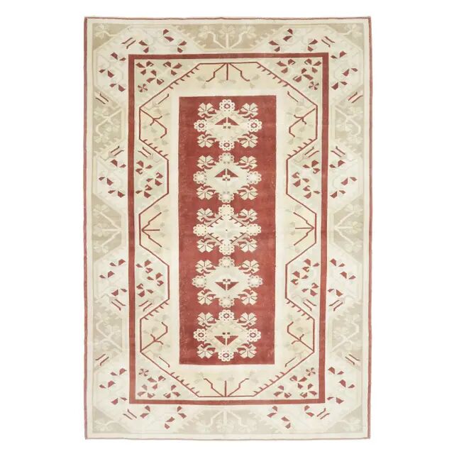 Vintage Turkish Hand-Knotted Wool Cotton Red Area Rug 202x301