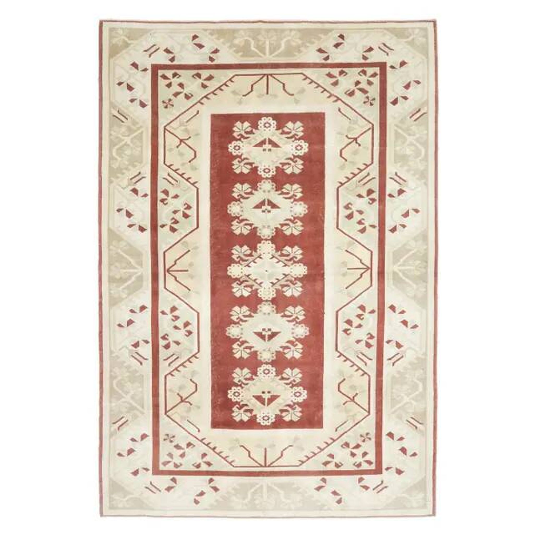 Vintage Turkish Hand-Knotted Wool Cotton Red Area Rug 202x301