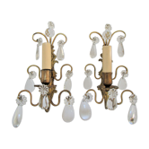Pair of wall lamps patinated gilded bronze and early twentieth century glass grapevines