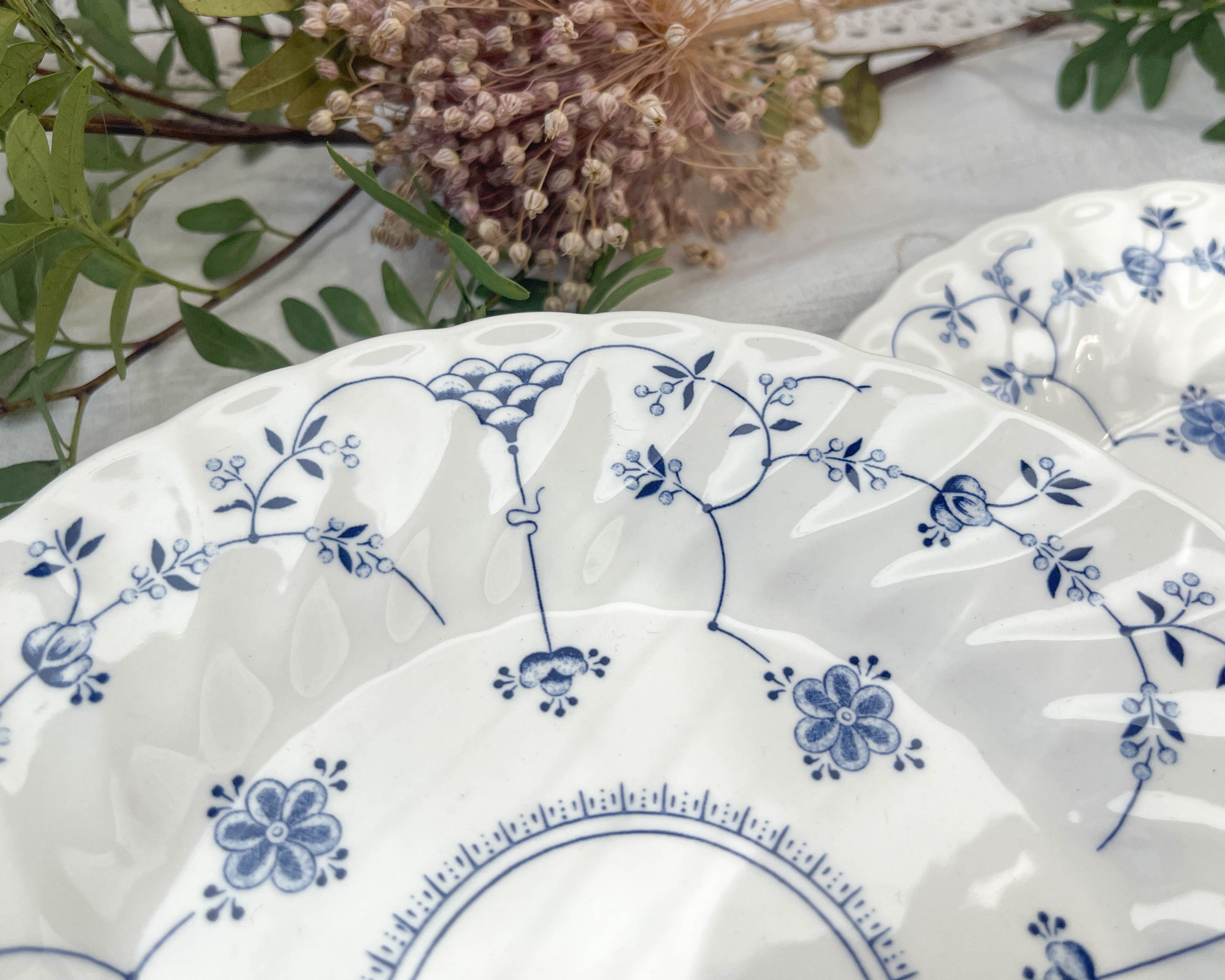 6 Queen's Blue Flower Plates Made in England