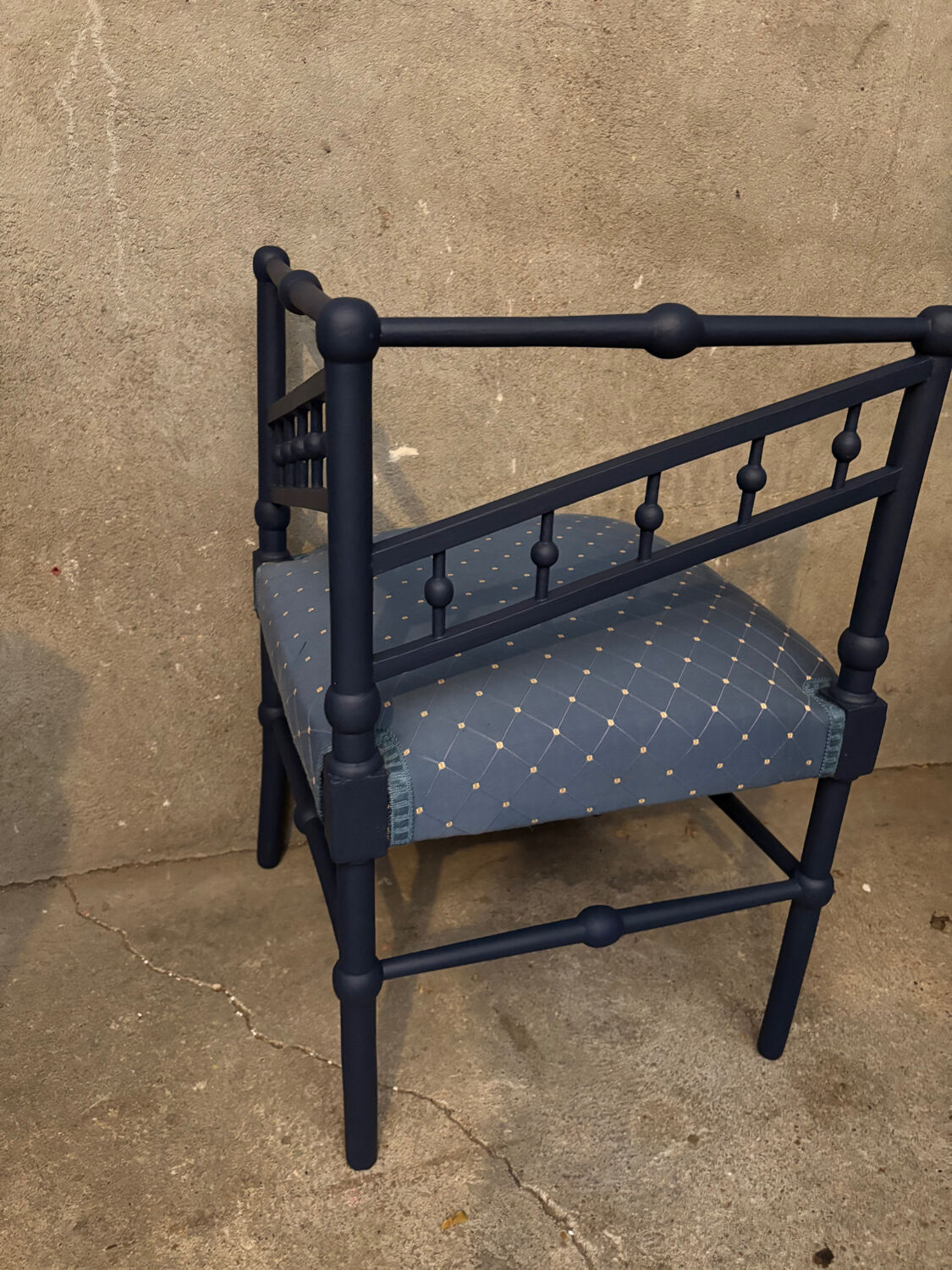 Antique corner armchair, midnight blue