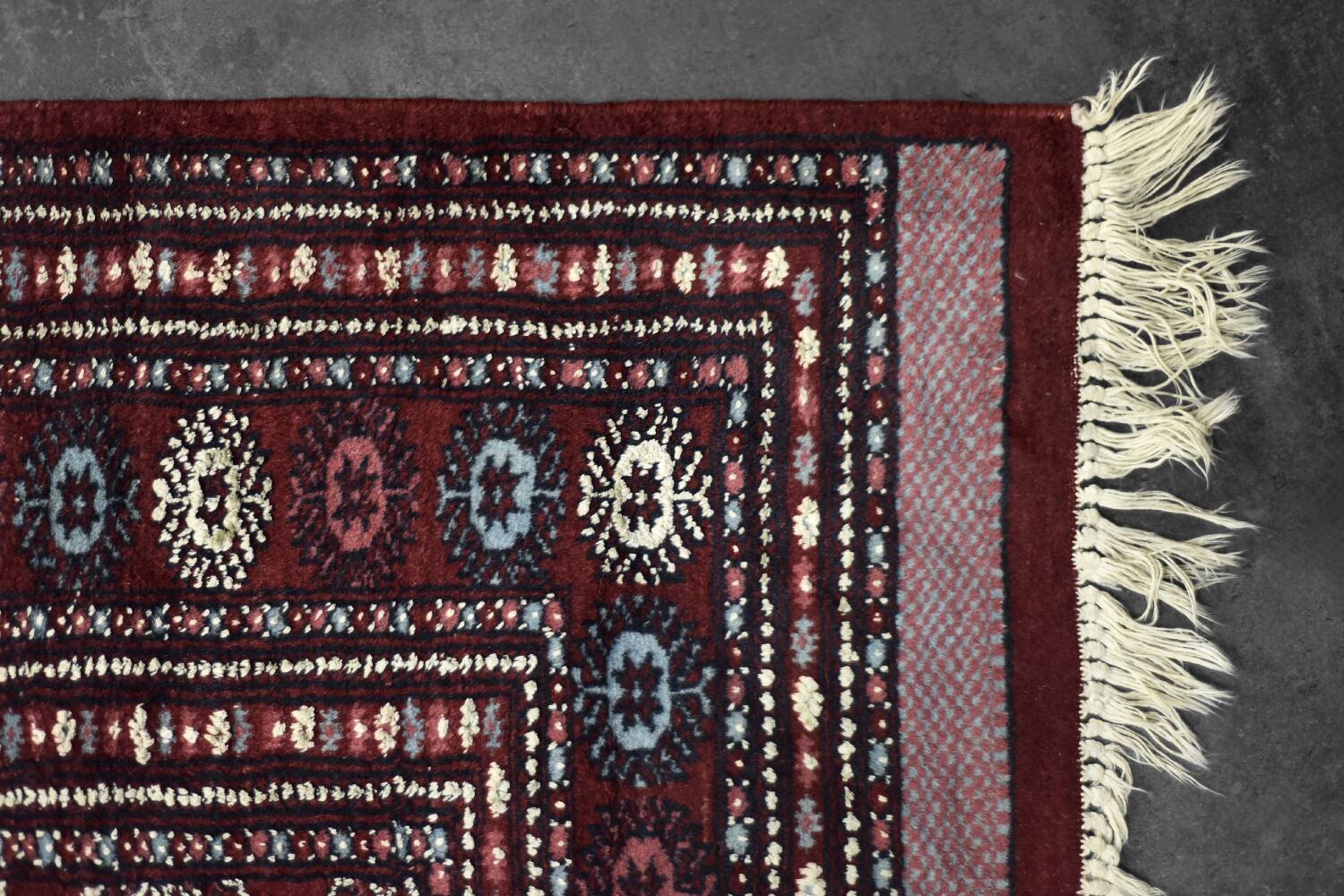 Handwoven red Boukhara oriental rug, 1960s