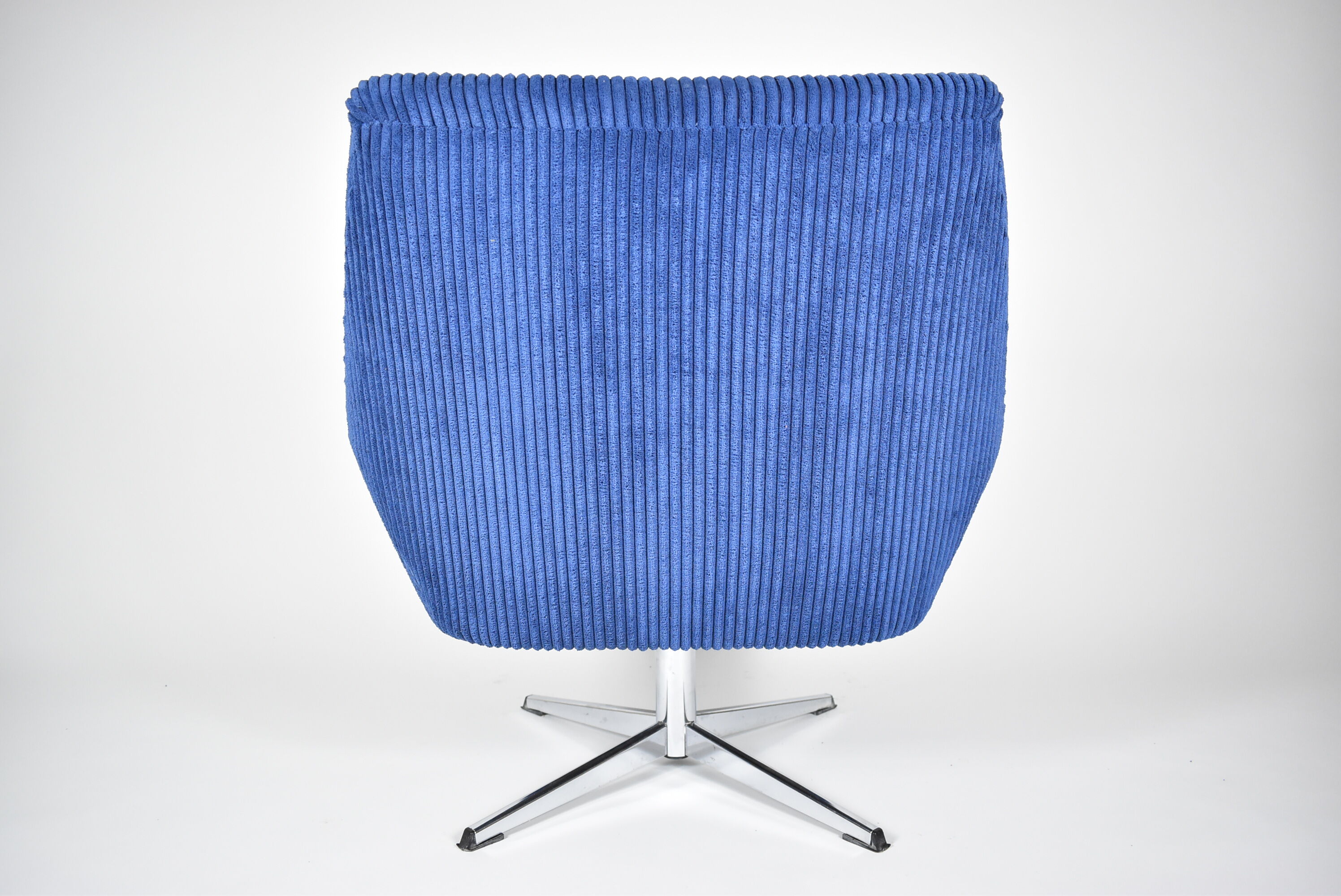 Vintage cord armchair shell, Deutsche democratic republic, ddr, 1960s, blue, chrome