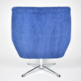 Vintage cord armchair shell, Deutsche democratic republic, ddr, 1960s, blue, chrome