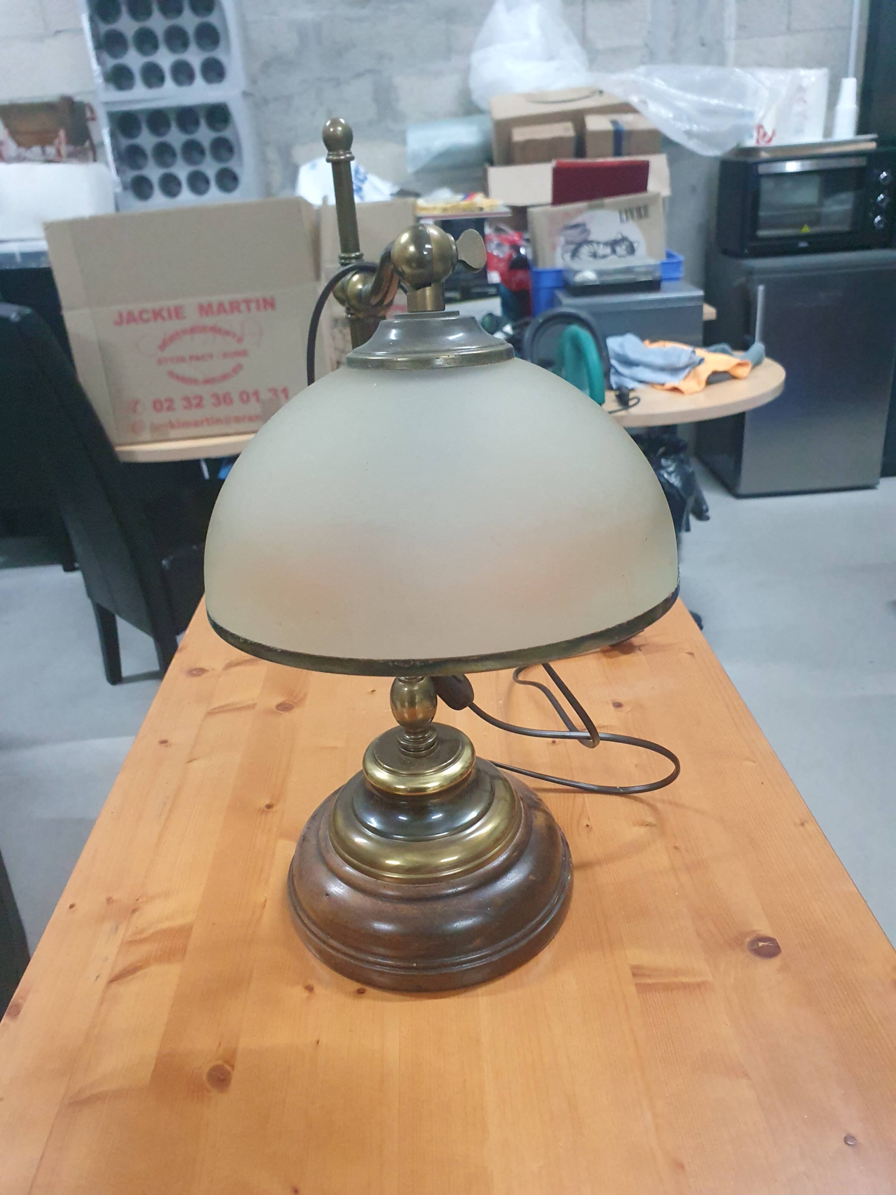 Wood and bronze desk lamp