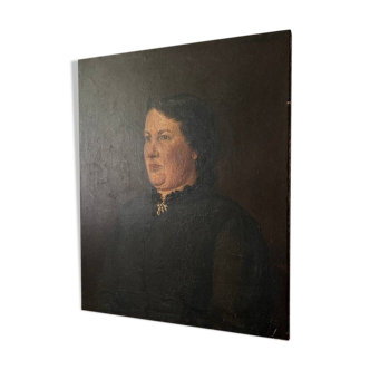 Antique Oil Painting on Canvas With Frame "Portrait of Noble Lady