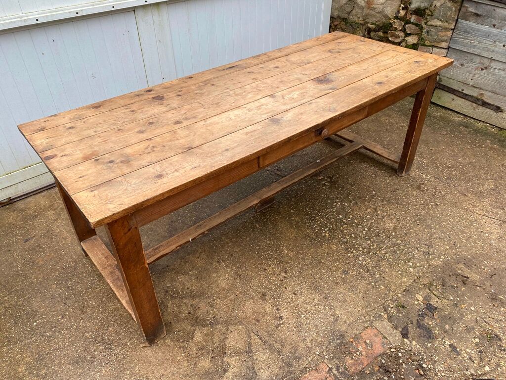 Farmhouse dining table 205cm for 8/10 people in solid pine with 1 drawer 1930