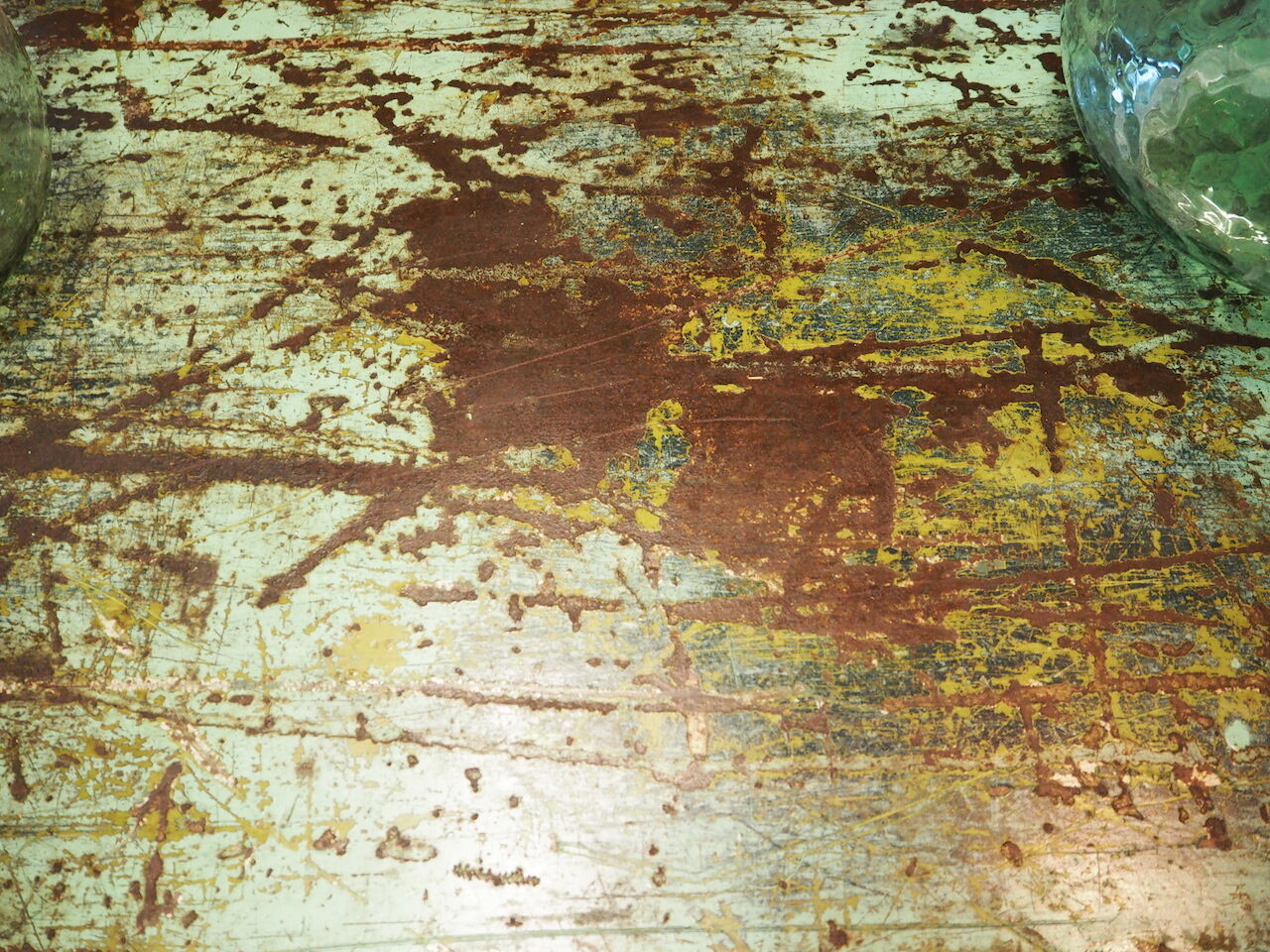 Green patinated metal workshop table 1950