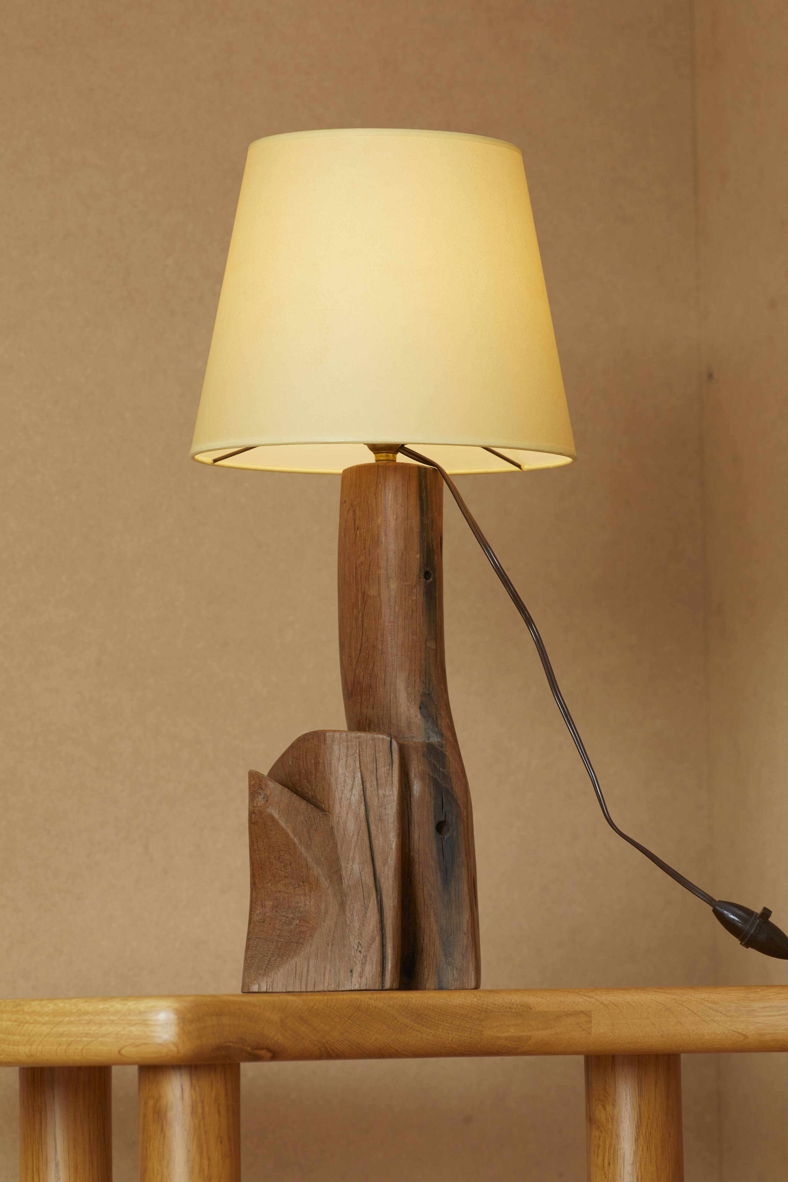 Sculptural lamp in solid wood circa 1960