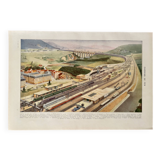 Lithograph on the train and railway - 1940