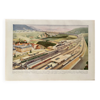Lithographie sur le train et chemin de fer  - 1940