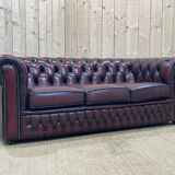 Chesterfield sofa in red leather 3 places from the 70s