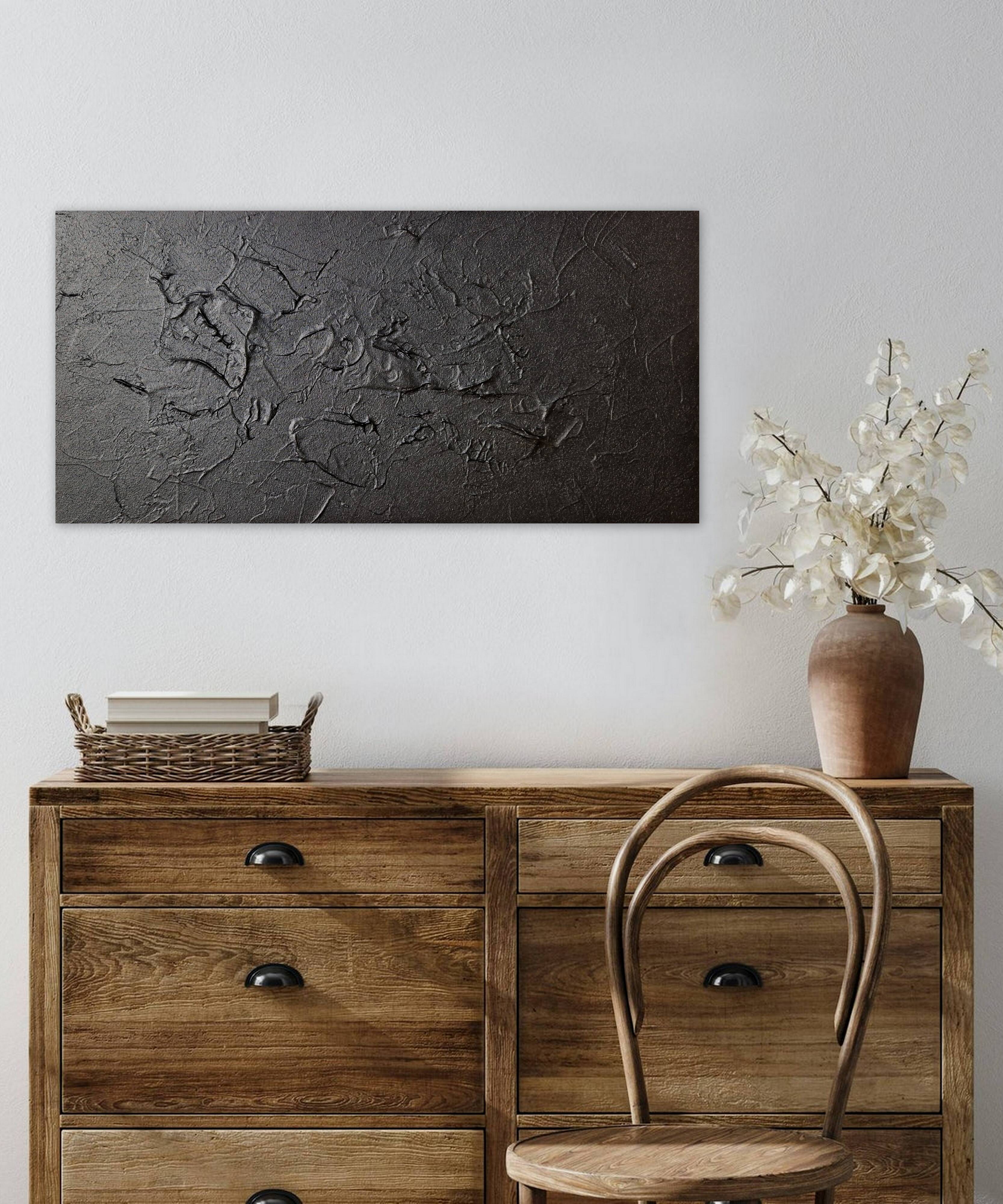 Minimalist monochrome abstract painting black