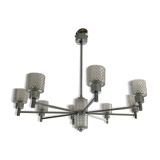 Vintage Italian chandelier from the 60s in chromed metal and glass