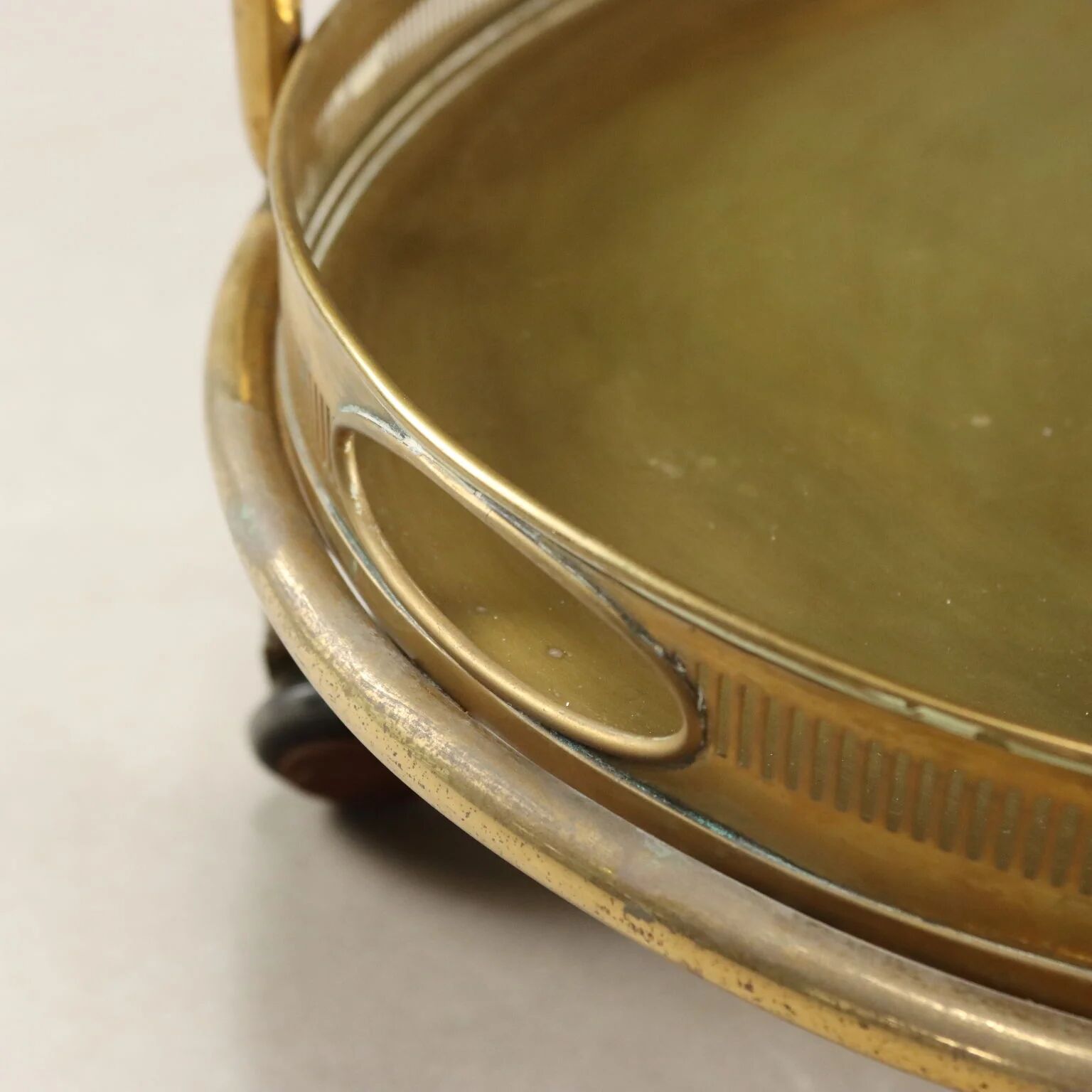 Vintage double-tier brass serving trolley, 1950s design.