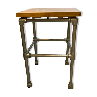 Industrial style stool steel feet and wooden seat