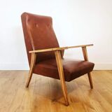 70 armchair in brown skai and wooden structure