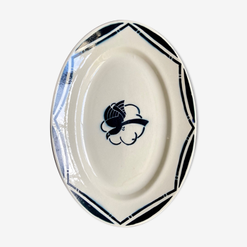 Badonviller oval dish in white and blue earthenware, "Paradis" service