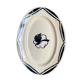 Badonviller oval dish in white and blue earthenware, "Paradis" service