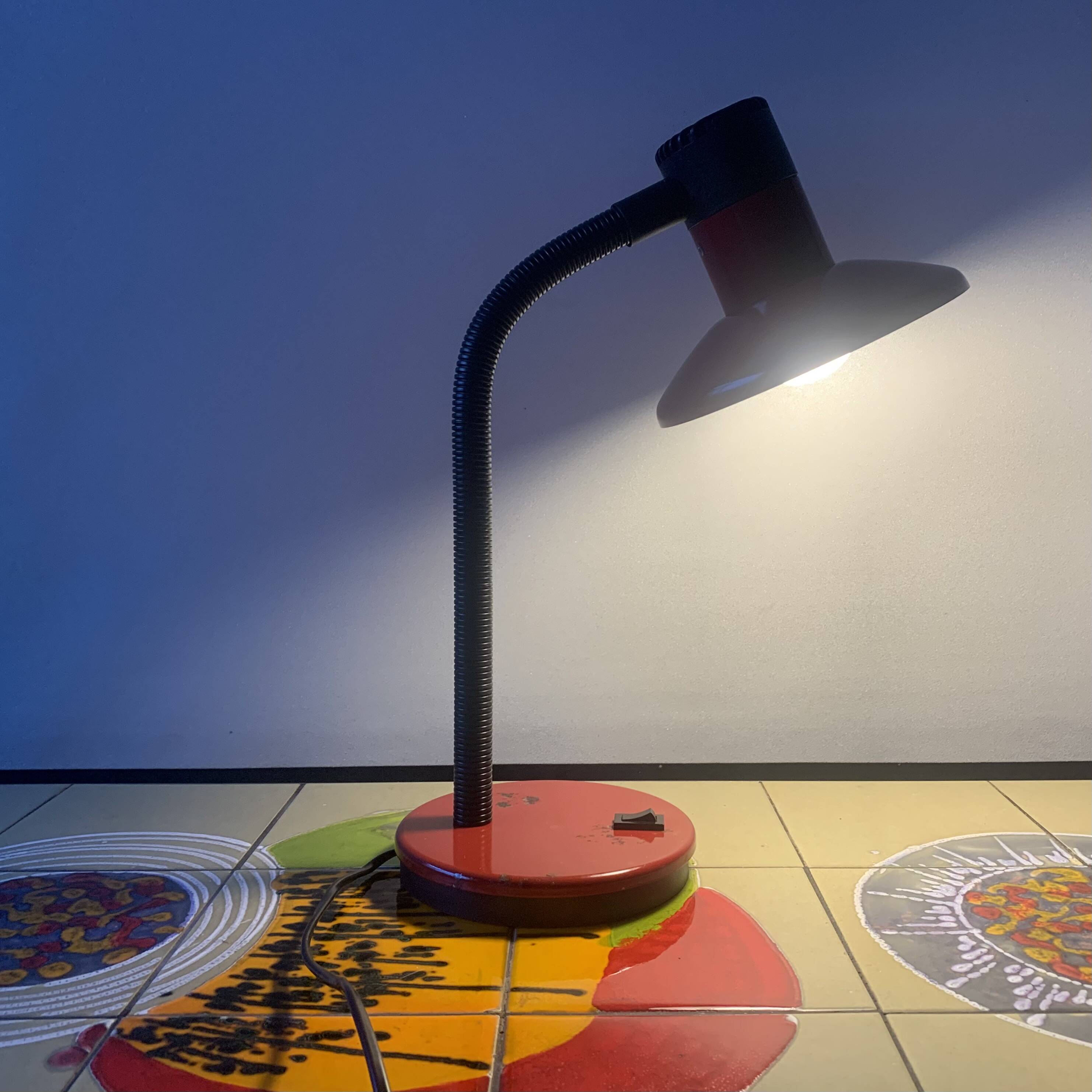 Vintage red and black metal desk lamp