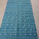 Hand-woven blue and white kilim rug in natural wool