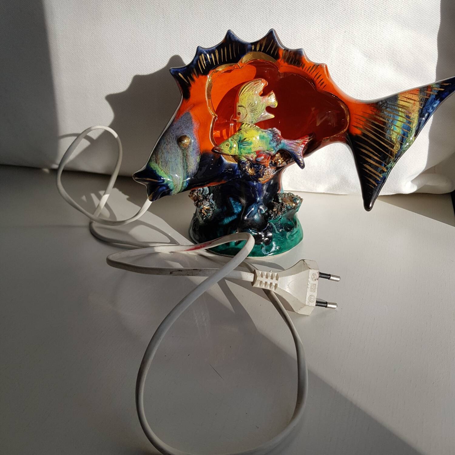 Lampe poisson en céramique avec ampoule