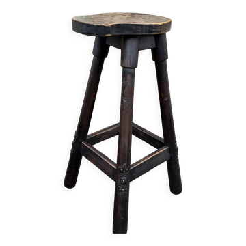 Wooden bar stools in Spanish Catalan style from the 1960s.