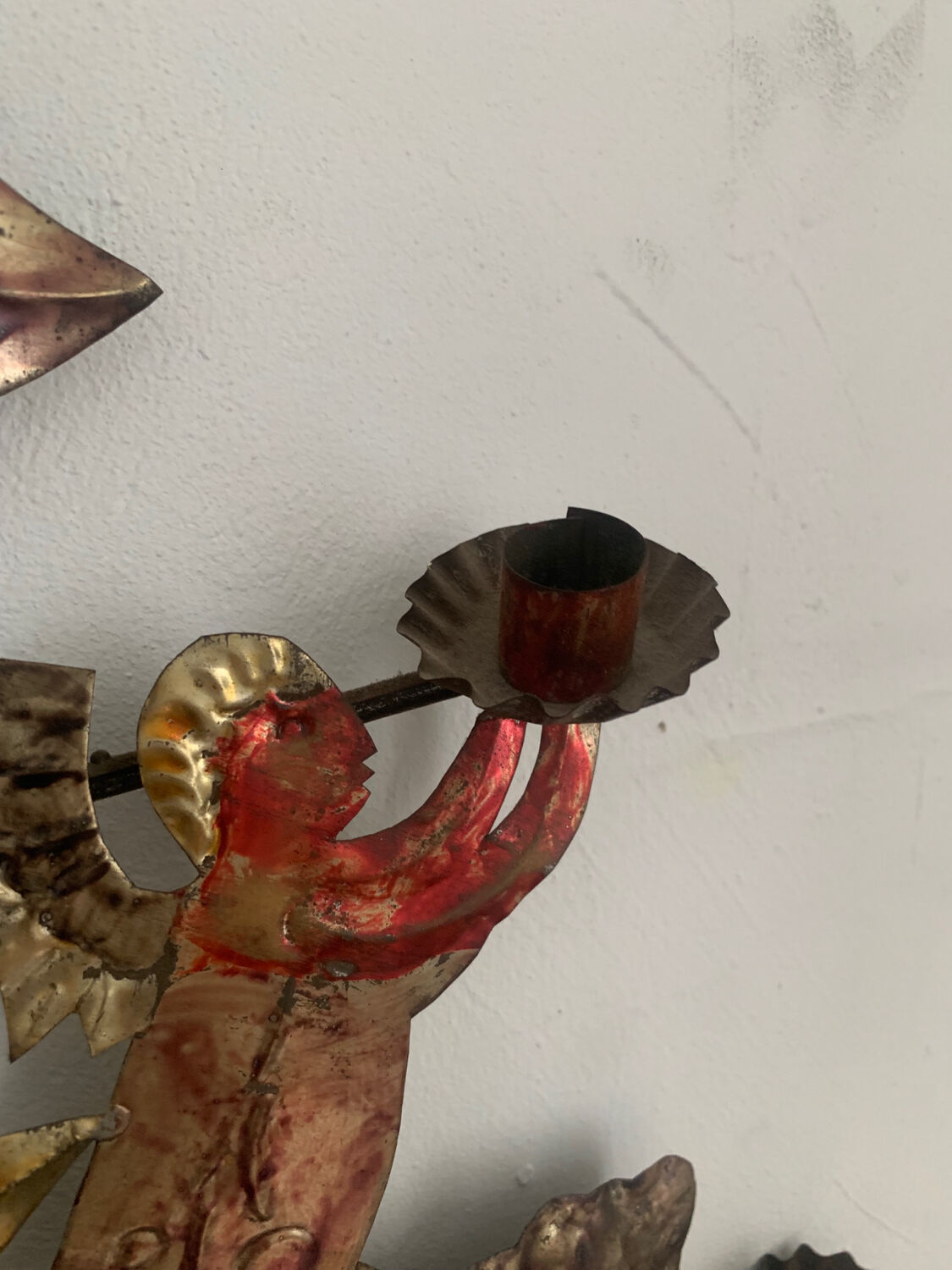 Antique wall candle holder, folk art