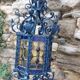 Grande lanterne antique en fer forgé avec vitraux