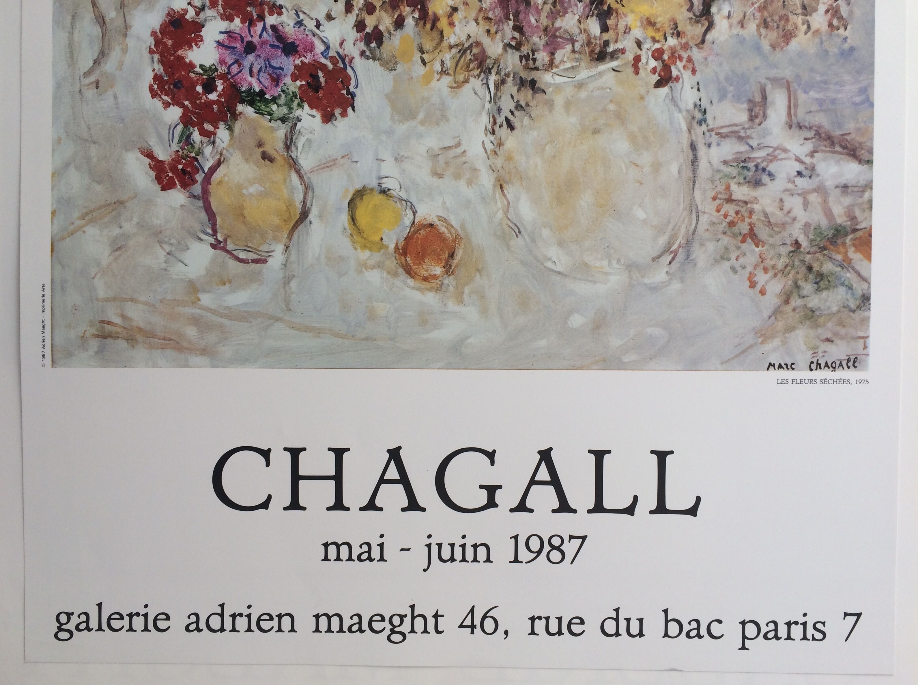 Marc chagall (after), galerie adrien maeght, 1987. original exhibition poster