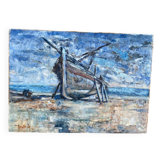 Bateau échoué signé de 1973