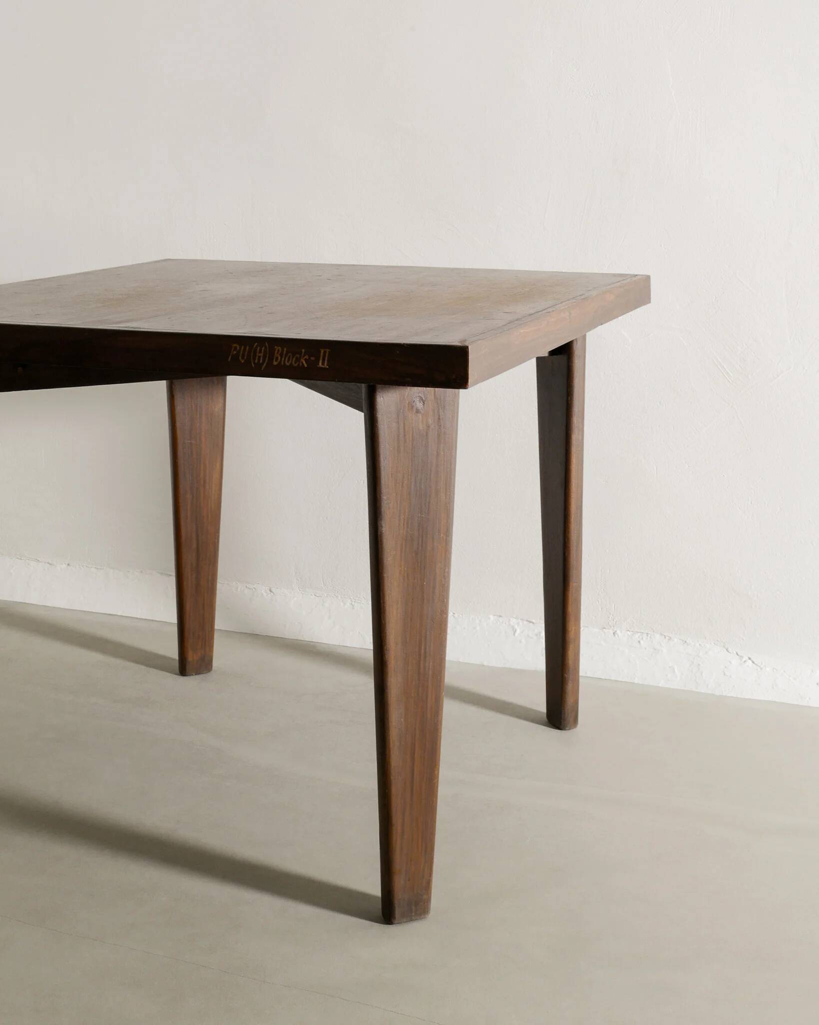 French Mid Century Wooden Squared Dining Table by Pierre Jeanneret, 1950s
