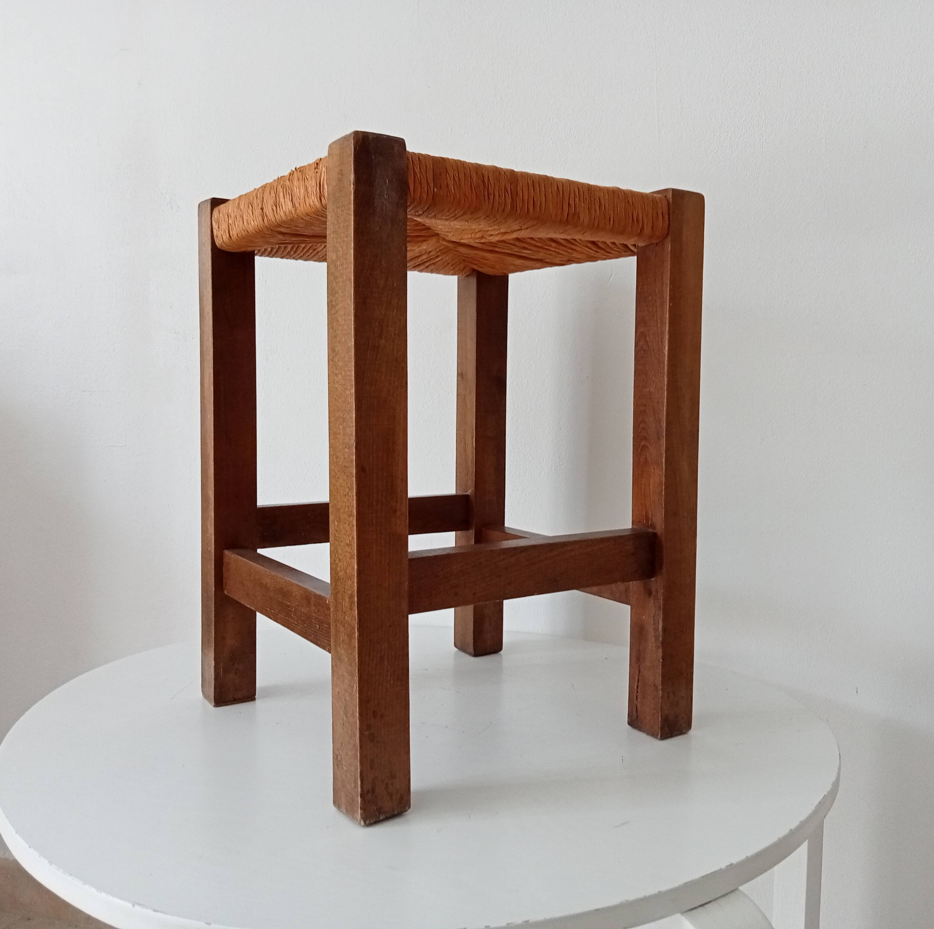 Antique solid oak stool Mountain Chalet