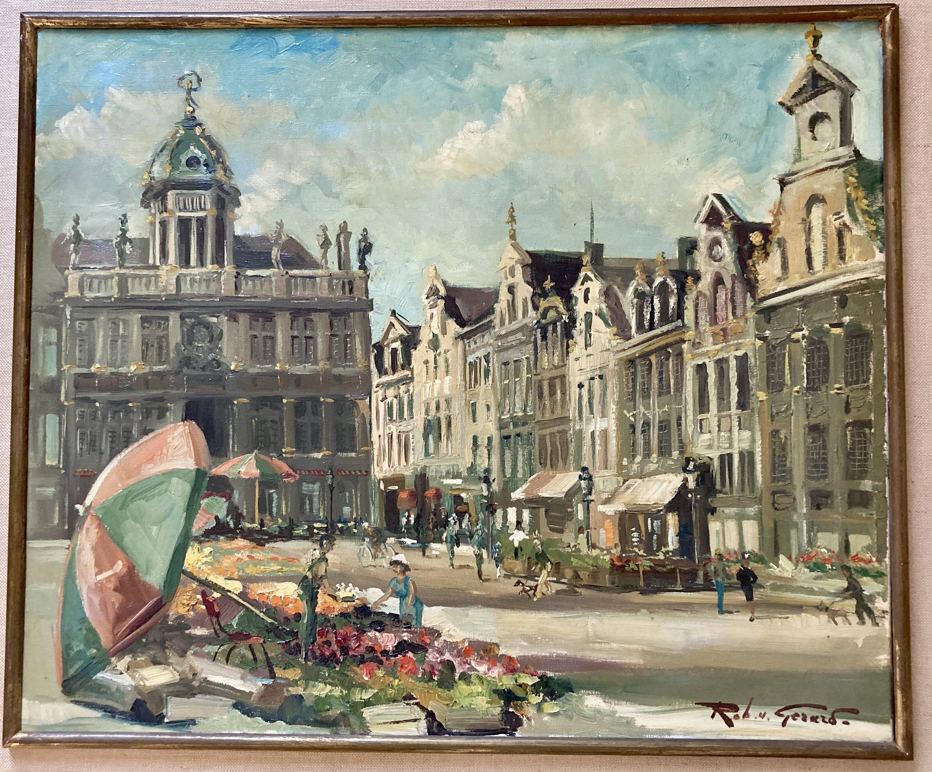 Painting - The flower market The Grand Palais Brussels