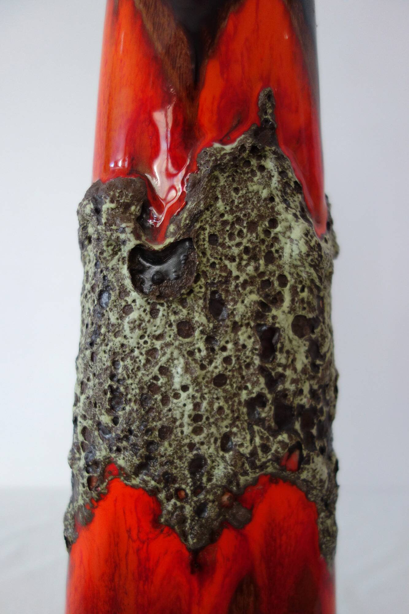 Large vintage Fat lava and enamel vase, H40cm