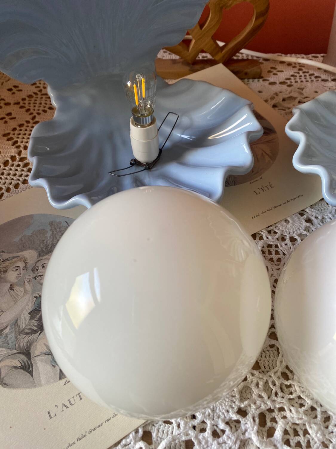 Rare pair of vintage shell lamps