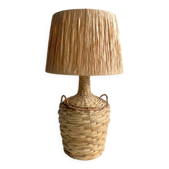 Raffia lamp and shade, 2 M fabric cable