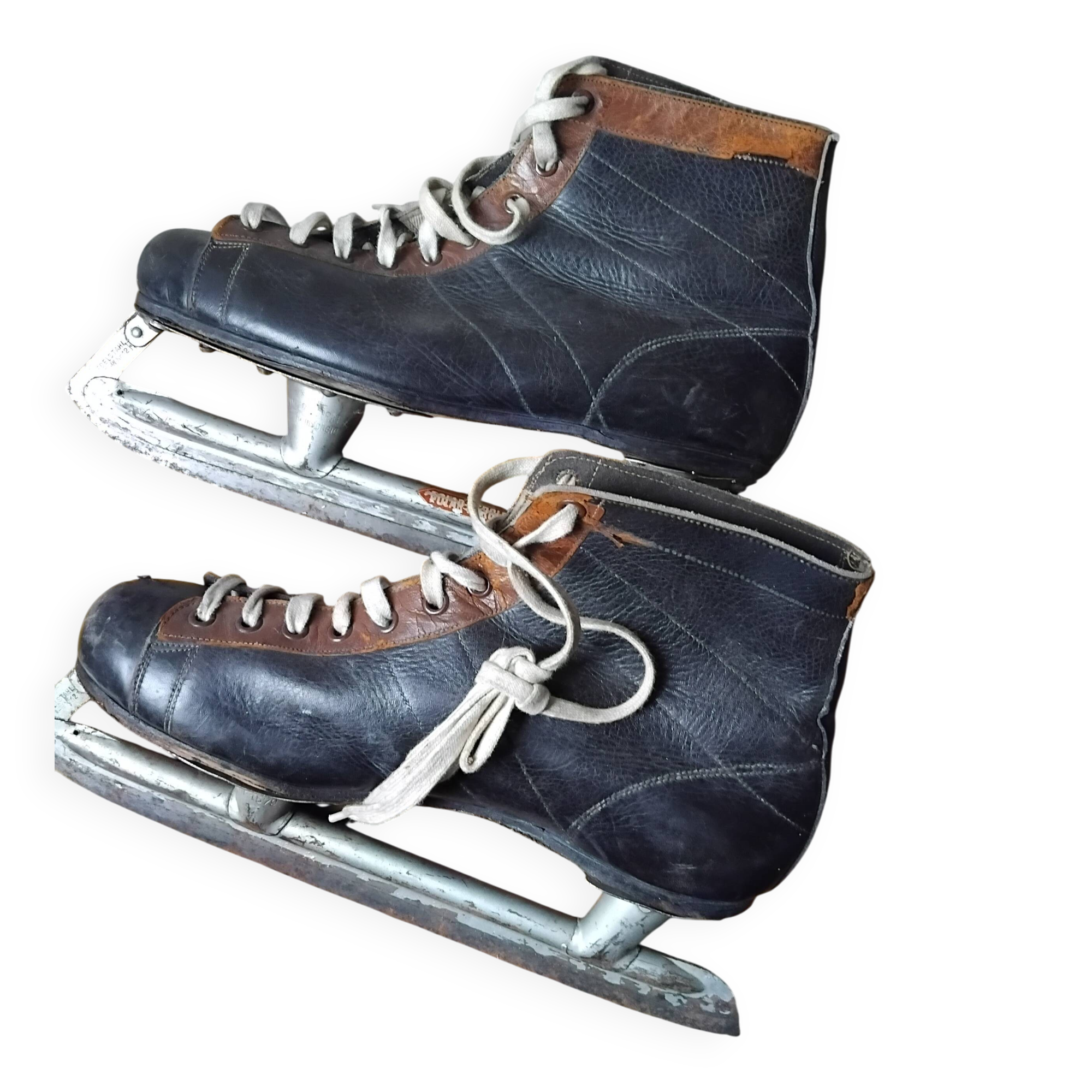 Two-tone leather ice skates from the 1960s.