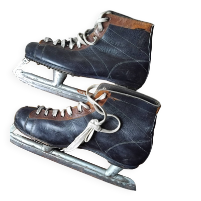 Patins a glace en cuir 2 tons années 60