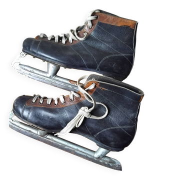 Patins a glace en cuir 2 tons années 60