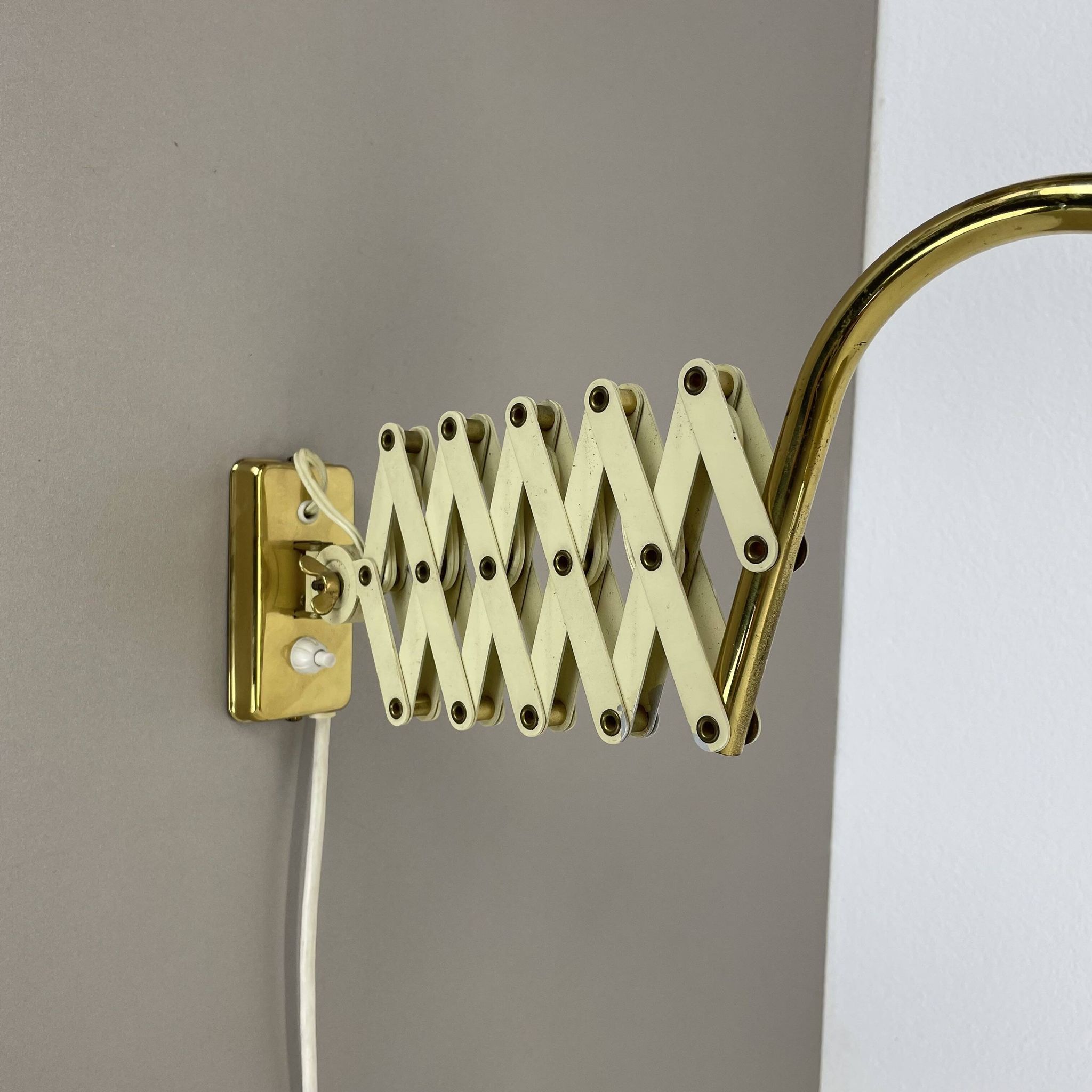 Original brass and metal scissors wall light by SIS Leuchten, Germany, 1950s.
